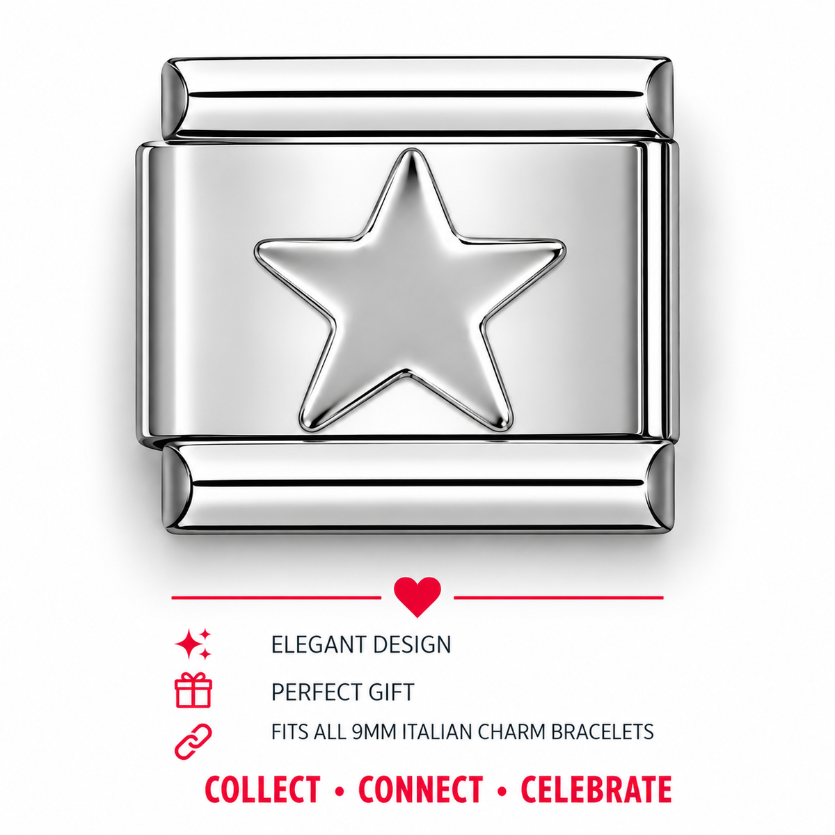 Silver Solid Star Italian Charm | 9mm | Fits All Italian Bracelets