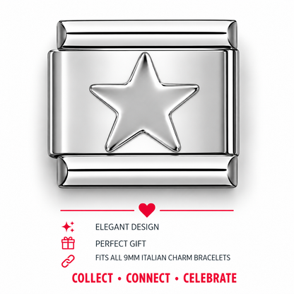 Silver Solid Star Italian Charm | 9mm | Fits All Italian Bracelets