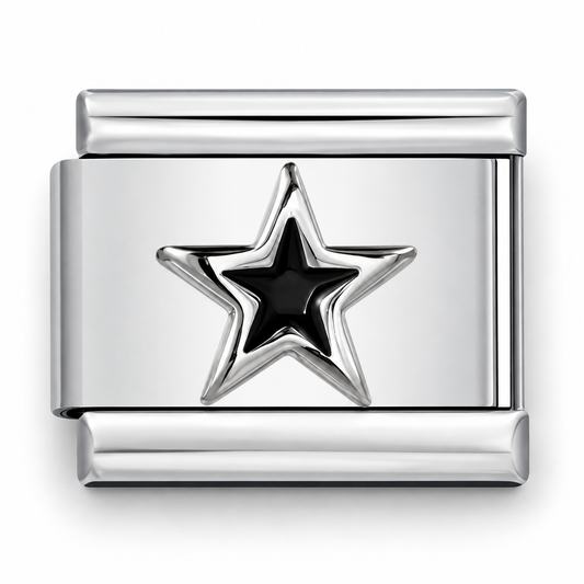 Italian charm segment with black enamel star in silver frame