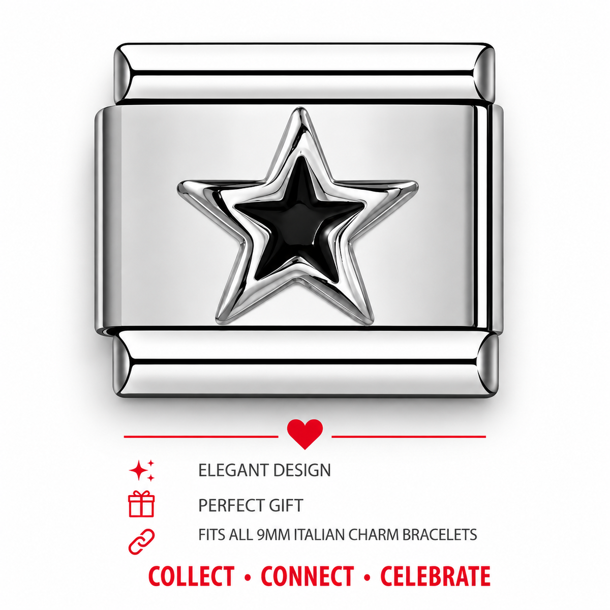 Black Enamel Star Italian Charm | 9mm | Fits All Italian Bracelets