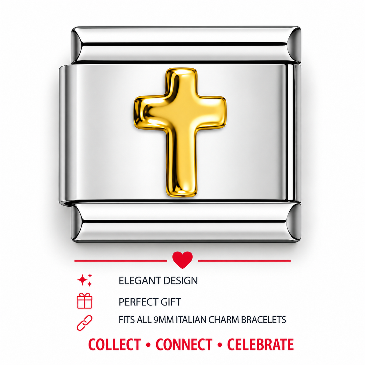 Gold Cross Italian Charm | 9mm | Fits All Italian Bracelets