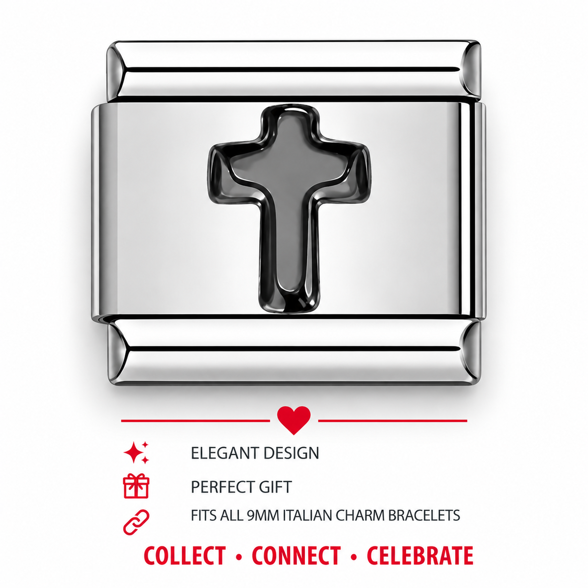 Black Cross Italian Charm | 9mm | Fits All Italian Bracelets