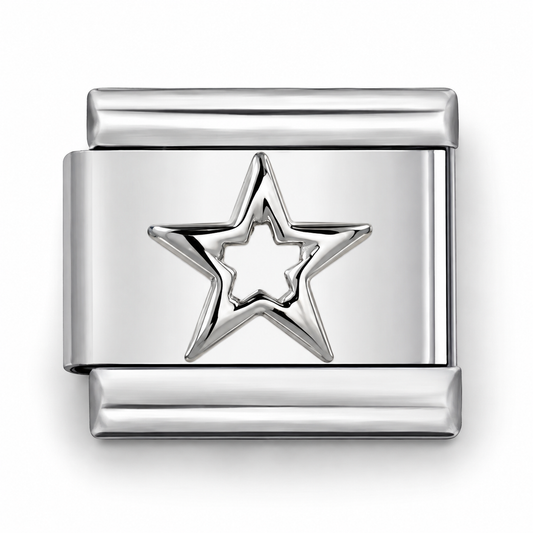 Silver Italian charm with raised five-point star centerpiece