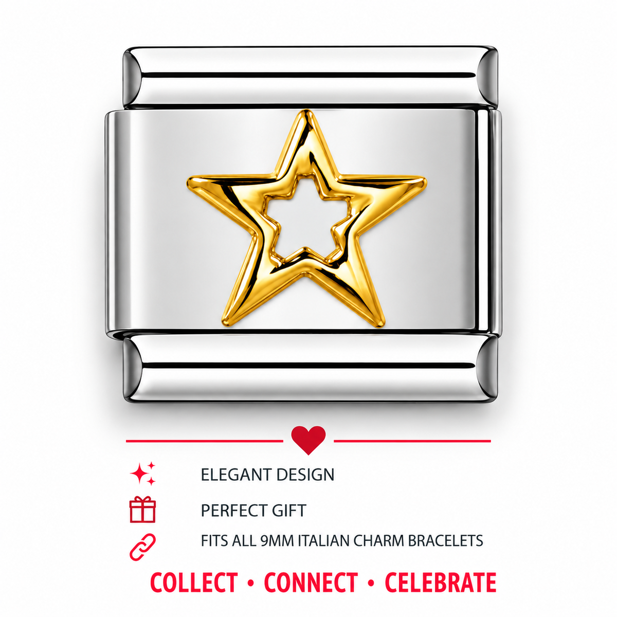 Gold Frame Star Italian Charm | 9mm | Fits All Italian Bracelets