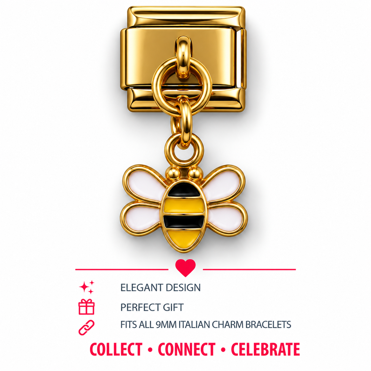 Gold Bee Dangle Italian Charm | 9mm | Fits All Italian Bracelets