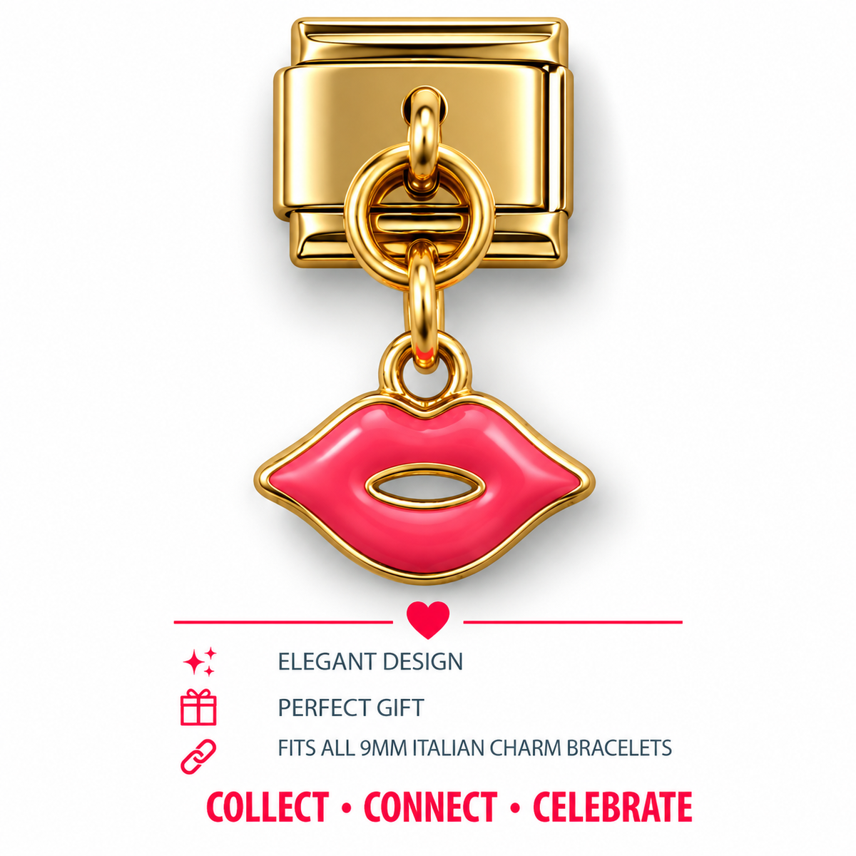 Pink Lips Dangle Italian Charm | 9mm | Fits All Italian Bracelets