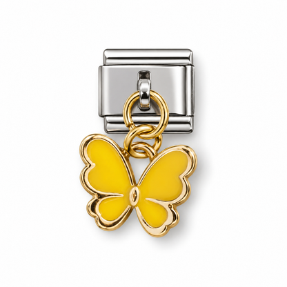Yellow Butterfly Dangle Italian Charm | 9mm | Fits All Italian Bracelets