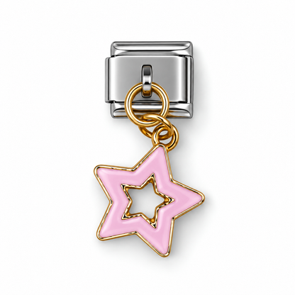 Pink Star Dangle Italian Charm | 9mm | Fits All Italian Bracelets
