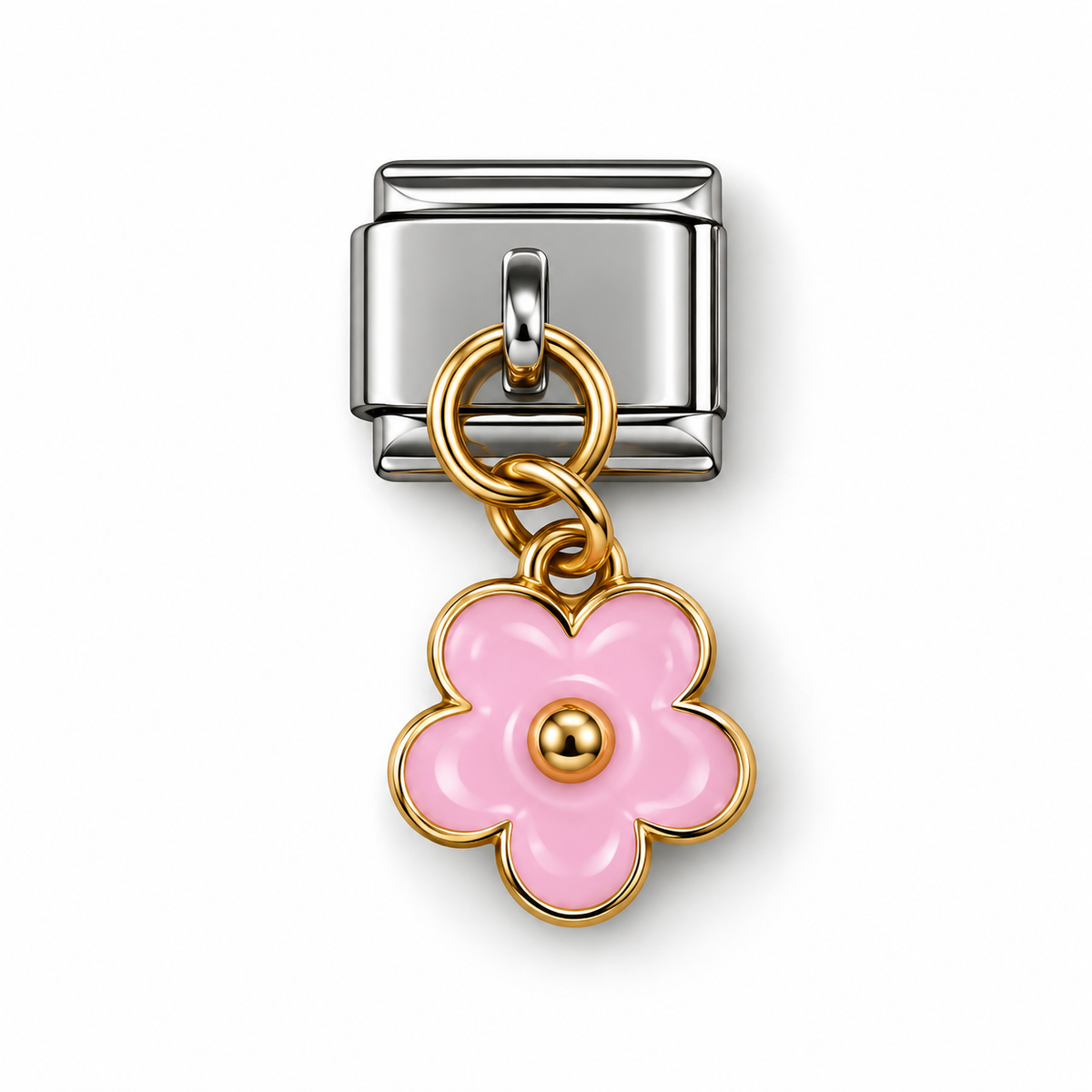 Pink Daisy Dangle Italian Charm | 9mm | Fits All Italian Bracelets