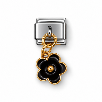 Black Daisy Dangle Italian Charm | 9mm | Fits All Italian Bracelets