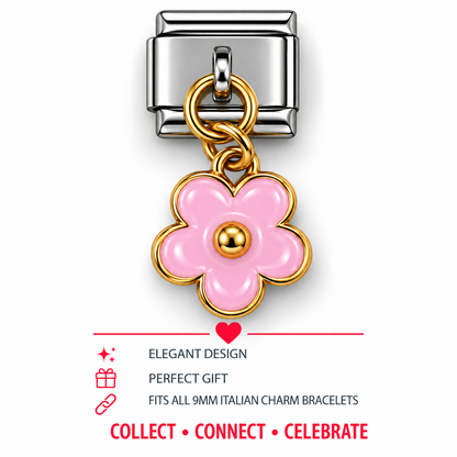 Pink Daisy Dangle Italian Charm | 9mm | Fits All Italian Bracelets