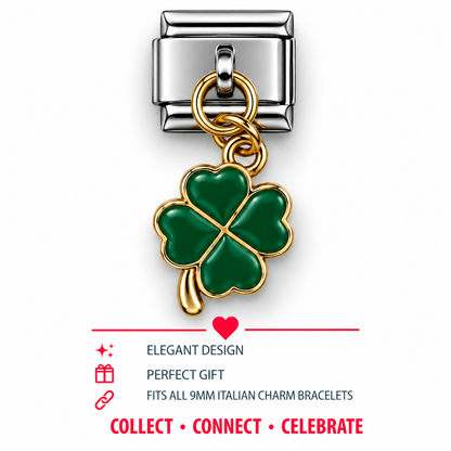 Four Leaf Clover Dangle Italian Charm | 9mm | Fits All Italian Bracelets