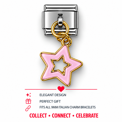 Pink Star Dangle Italian Charm | 9mm | Fits All Italian Bracelets