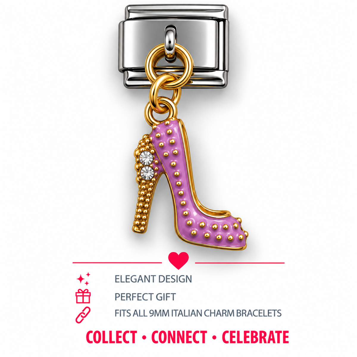Lilac High Heel Shoe Dangle Italian Charm | 9mm | Fits All Italian Bracelets