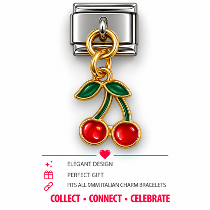 Cherry Dangle Italian Charm | 9mm | Fits All Italian Bracelets