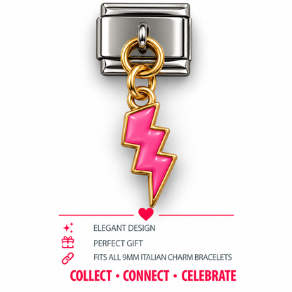 Pink Lightning Bolt Dangle Italian Charm | 9mm | Fits All Italian Bracelets