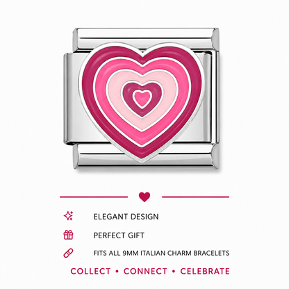 Stainless steel Italian charm with layered pink heart enamel insert