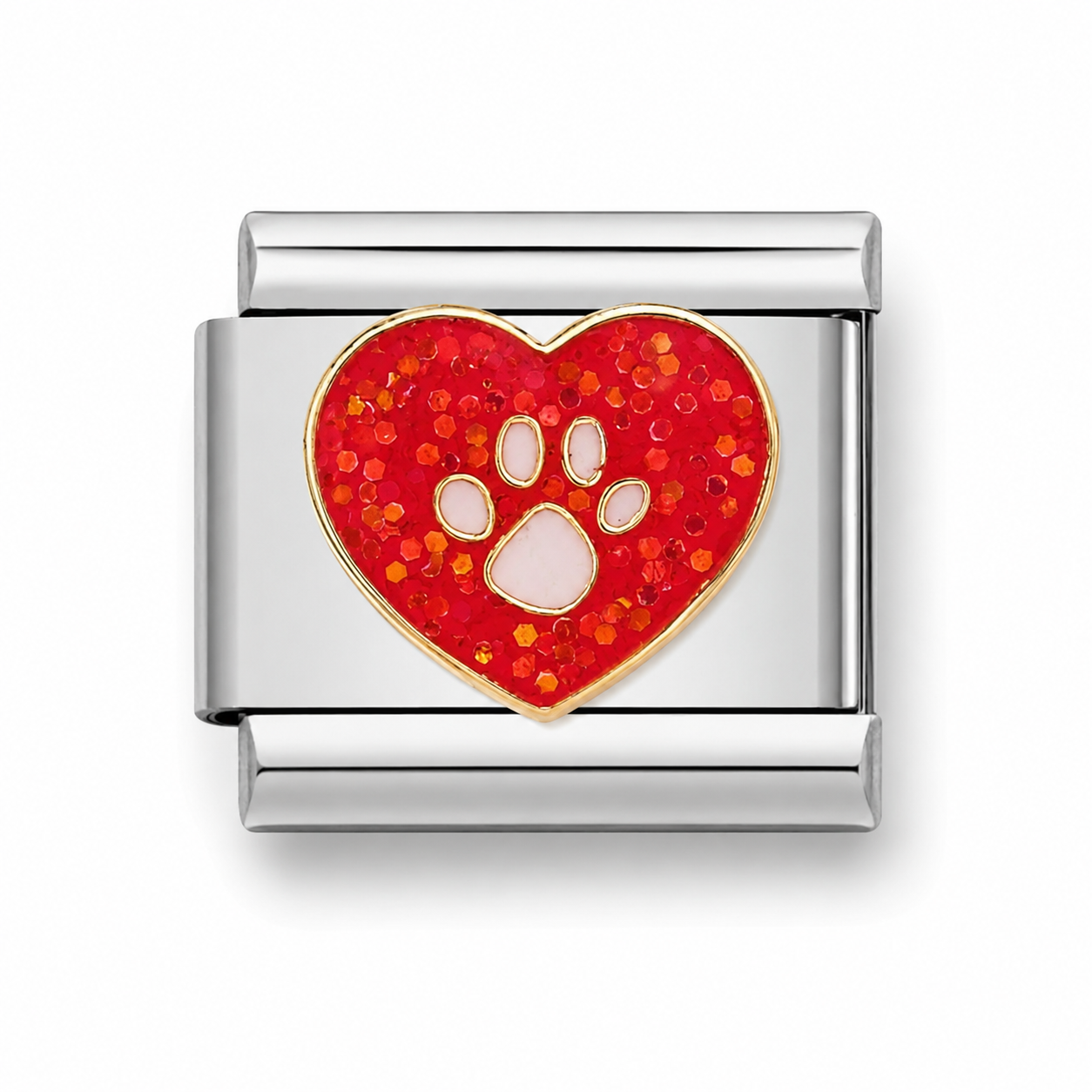 Red Heart Paw Print Italian Charm | 9mm | Stainless Steel | Fits All Italian Bracelets