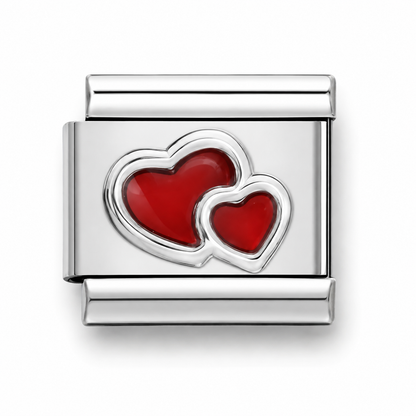 Red Double Heart Italian Charm | 9mm | Stainless Steel | Fits All Italian Bracelets