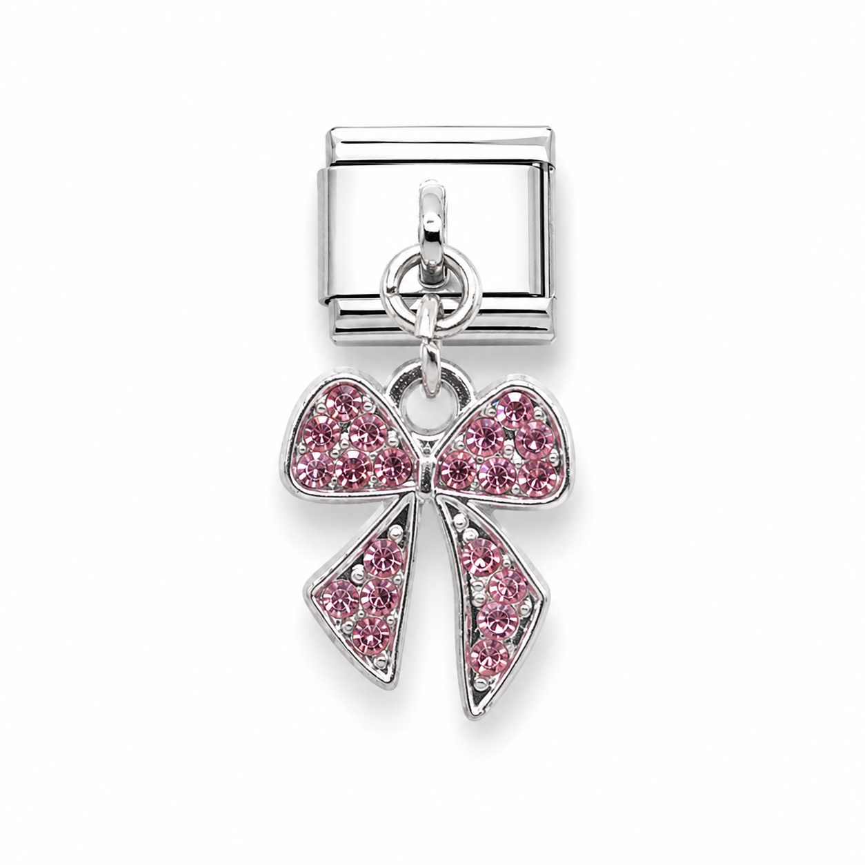 Pink Bow Crystal Dangle Italian Charm | 9mm | Fits All Italian Bracelets
