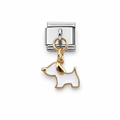 White Dog Dangle Italian Charm | 9mm | Fits All Italian Bracelets