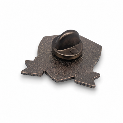 Dark metal enamel pin badge with butterfly clutch, plain back