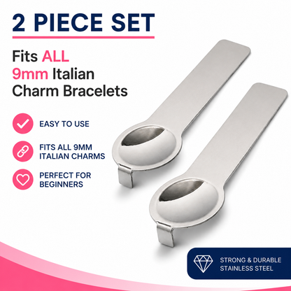 Pair of stainless steel charm bracelet link removal tools with oval gripping ends