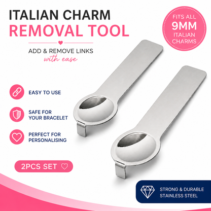 Stainless steel Italian charm bracelet removal tools, two-piece set with curved end loops