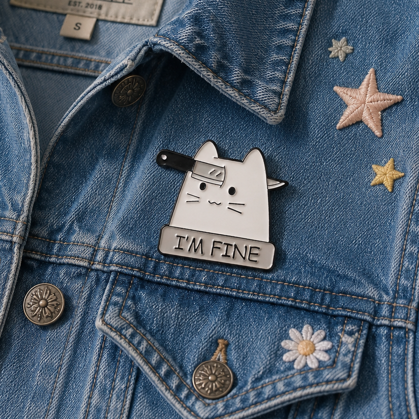 I'm Fine Cat With Knife Enamel Pin Badge