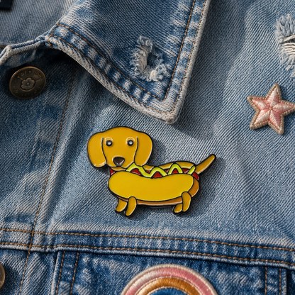 Cute Dachshund Hot Dog Enamel Pin Badge