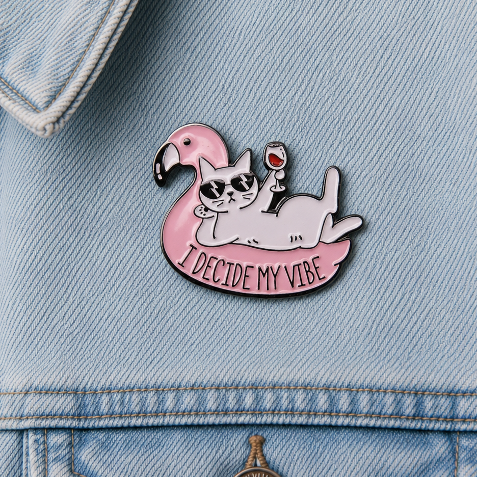 Cat " I Decide My Vibe" enamel badge