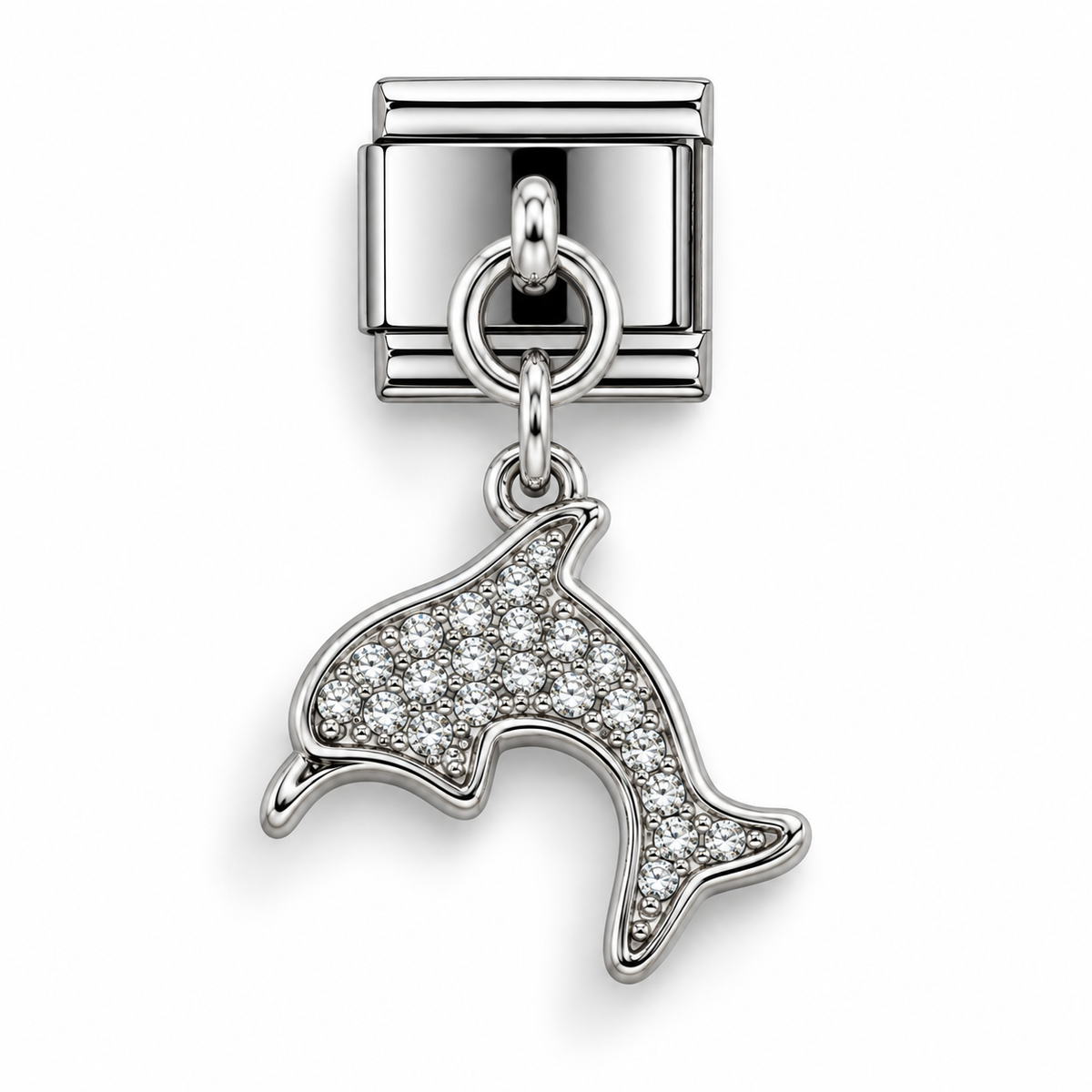 Dolphin Cubic Zirconia Dangle Italian Charm | 9mm | Fits All Italian Bracelets