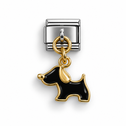 Black Dog Dangle Italian Charm | 9mm | Fits All Italian Bracelets