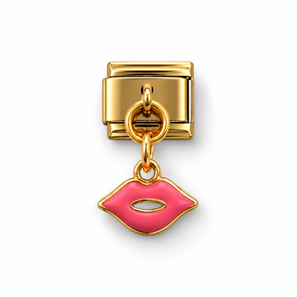 Pink Lips Dangle Italian Charm | 9mm | Fits All Italian Bracelets