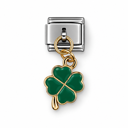 Four Leaf Clover Dangle Italian Charm | 9mm | Fits All Italian Bracelets