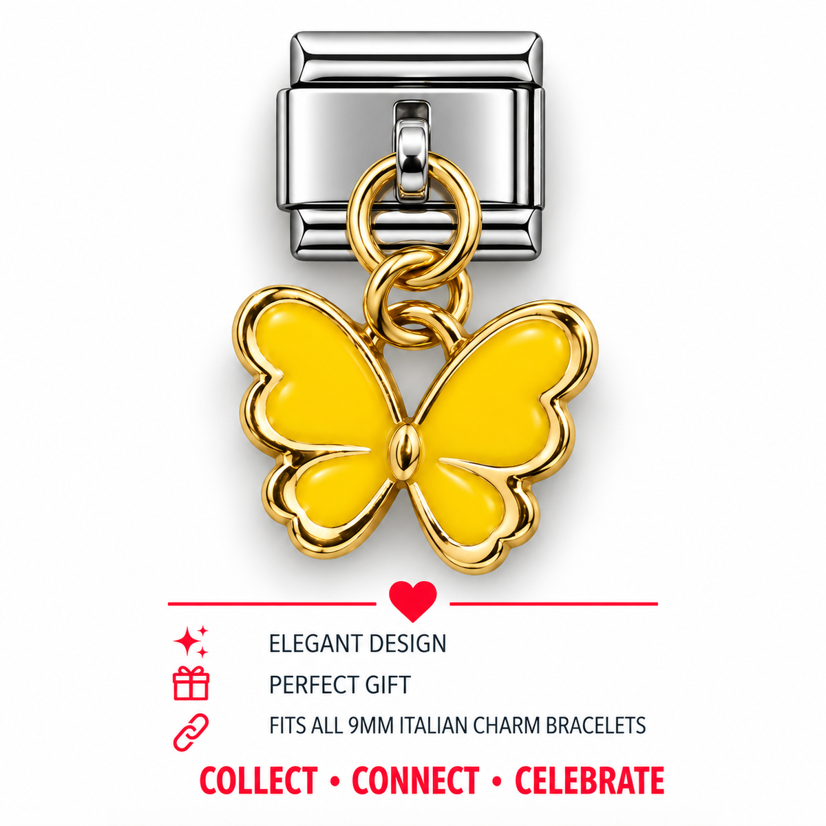 Yellow Butterfly Dangle Italian Charm | 9mm | Fits All Italian Bracelets