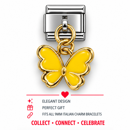Yellow Butterfly Dangle Italian Charm | 9mm | Fits All Italian Bracelets