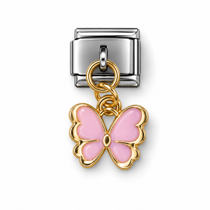 Pink Butterfly Dangle Italian Charm | 9mm | Fits All Italian Bracelets