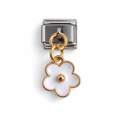 White Flower Dangle Italian Charm | 9mm | Fits All Italian Bracelets
