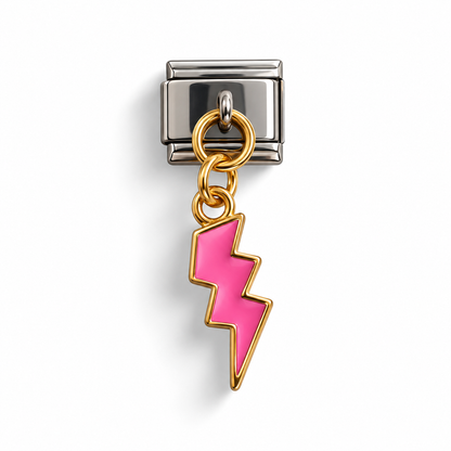 Pink Lightning Bolt Dangle Italian Charm | 9mm | Fits All Italian Bracelets