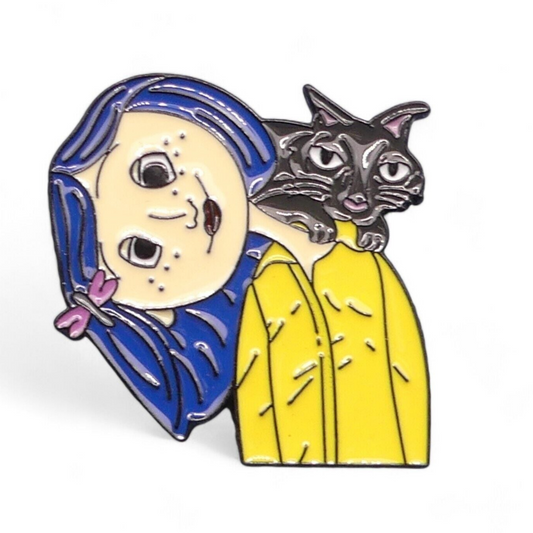 Cartoon Coraline and vermin the cat enamel pin badge 