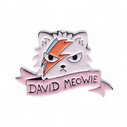 David Meowie, cat with a lightning bolt design inspired by the legendary David Bowie enamel pin badge 