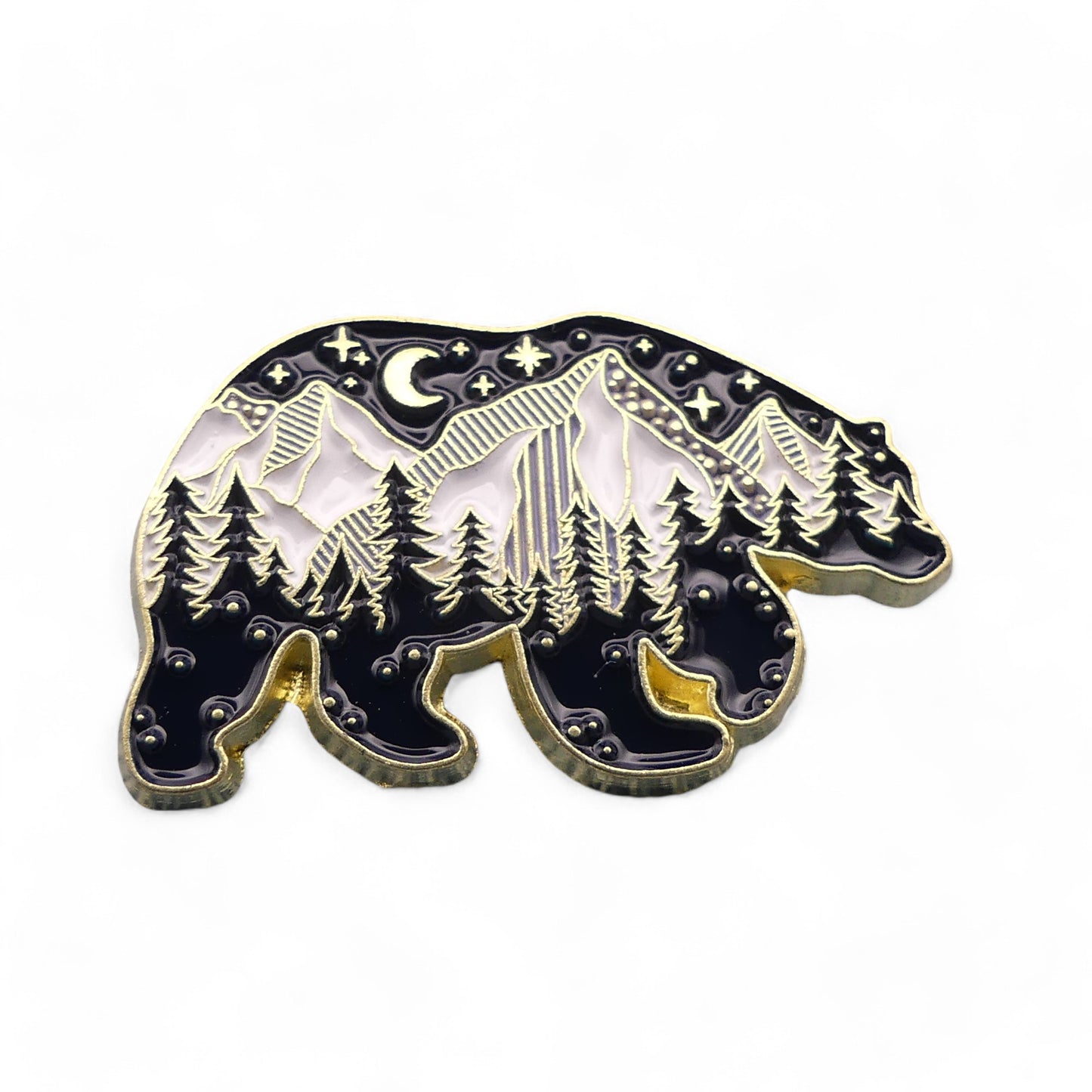 Decorative bear-shaped pin with mountain and star design Enamel pin  Badge 