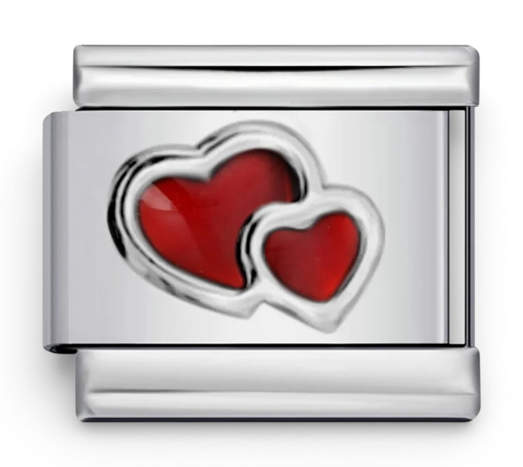 Double red heart italian Charm compatible with all 9mm italian charm bracelets including Nomination 