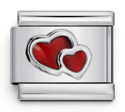 Double red heart italian Charm compatible with all 9mm italian charm bracelets including Nomination 