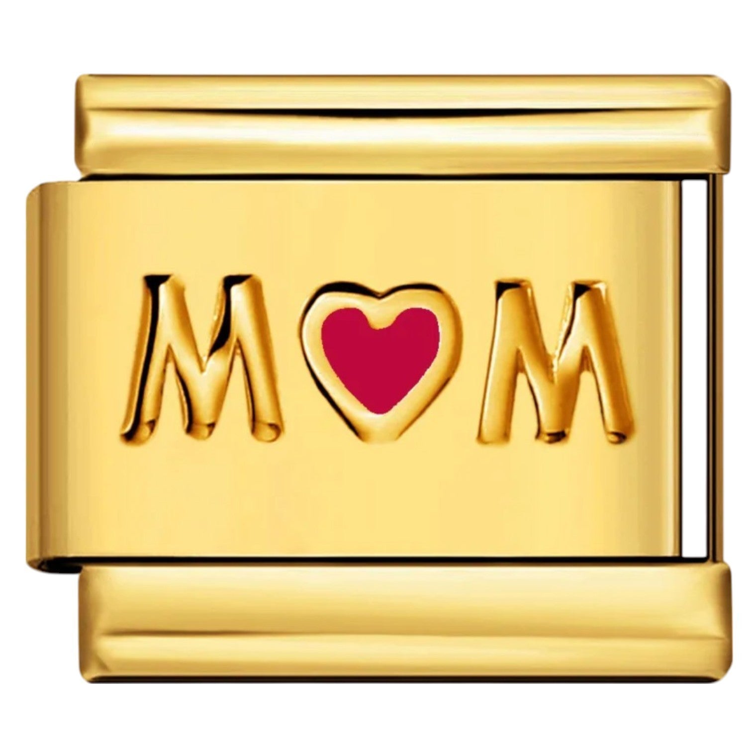 Gold Italian charm with 'MOM' and a heart