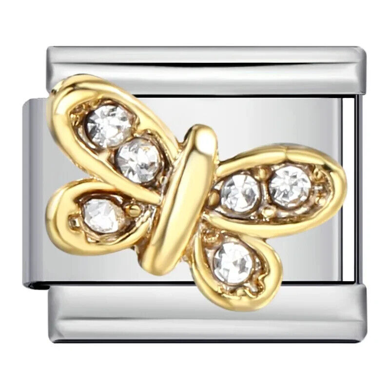 Gold butterfly clear crystal Italian charm