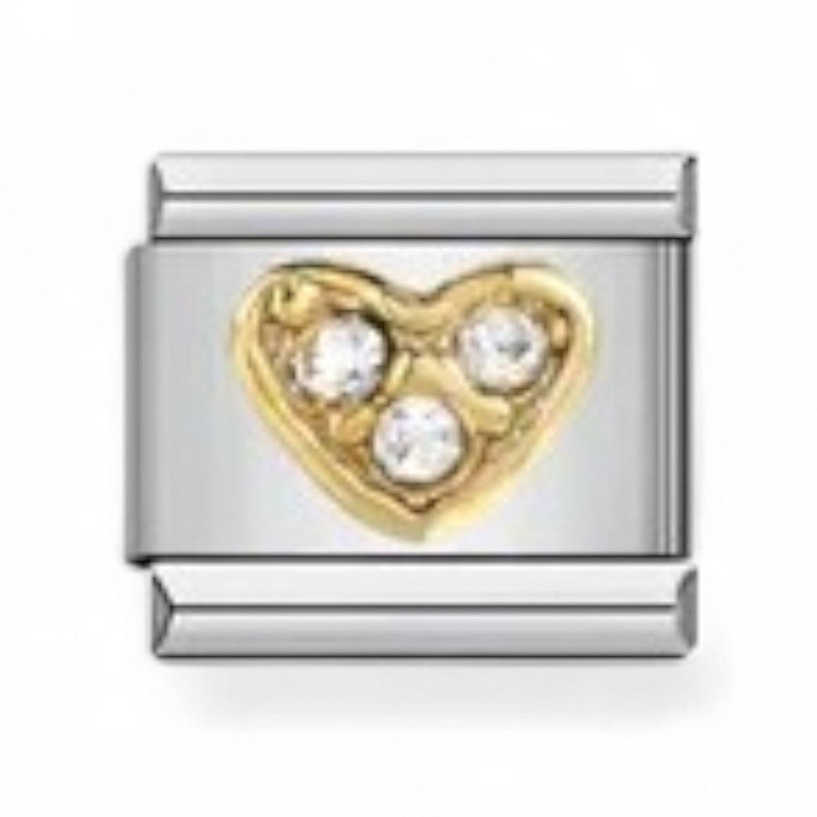 Gold heart with clear crystal italian charm 