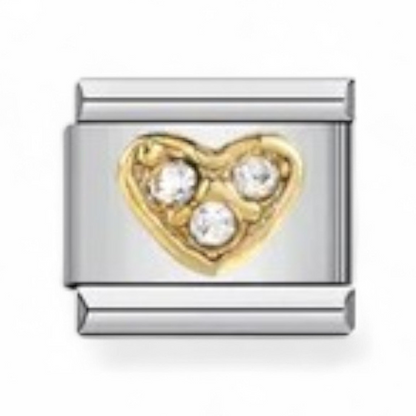 Gold heart with clear crystal italian charm 
