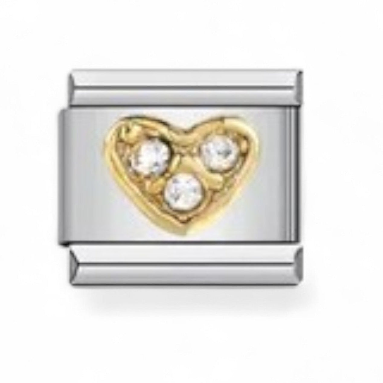 Gold heart with clear cubic zirconia stones  Italian charm